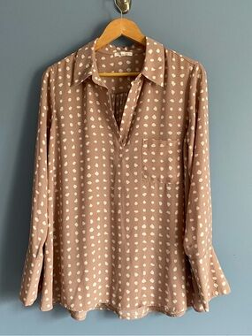 Pleione Women’s Dusty Rose Polka Dot Long-Sleeve Shirt